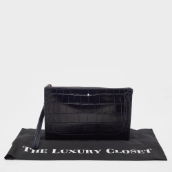 Montblanc Navy Blue Croc Embossed Leather Meisterstuck Zip Wristlet Pouch