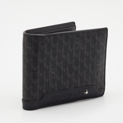 Pre Owned Montblanc Black/Grey Signature Coated Canvas and Leather Business Bifold Wallet