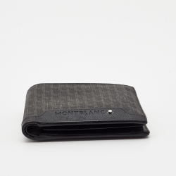 Pre Owned Montblanc Black/Grey Signature Coated Canvas and Leather Business Bifold Wallet