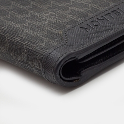 Pre Owned Montblanc Black/Grey Signature Coated Canvas and Leather Business Bifold Wallet