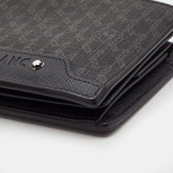 Pre Owned Montblanc Black/Grey Signature Coated Canvas and Leather Business Bifold Wallet