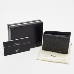 Pre Owned Montblanc Black/Grey Signature Coated Canvas and Leather Business Bifold Wallet