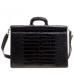 Montblanc Black Alligator Embossed Leather Double Gusset Briefcase