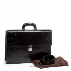 Montblanc Black Alligator Embossed Leather Double Gusset Briefcase
