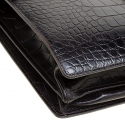 Montblanc Black Alligator Embossed Leather Double Gusset Briefcase