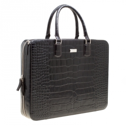 Montblanc Black Croc Embossed Leather Meisterstuck Briefcase