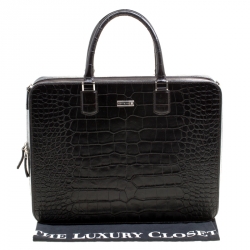 Montblanc Black Croc Embossed Leather Meisterstuck Briefcase