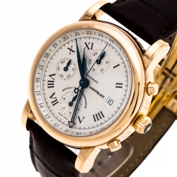 Pre Owned Montblanc Silver 18K Rose Gold Star GMT Chronograph 101638 Men's Wristwatch 42 mm