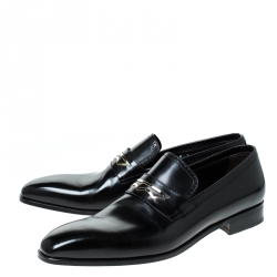 Moreschi Black Leather Penny Slip On Loafers Size 43