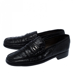 Moreschi Black Ostrich and Leather Loafers Size 41