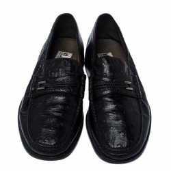 Moreschi Black Ostrich and Leather Loafers Size 41