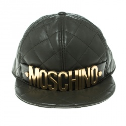 Pre Owned Moschino Fatigue Green Quilted Leather Lettering Cap M