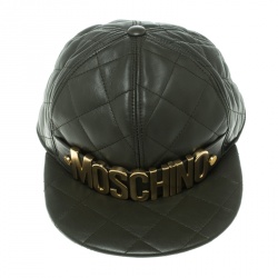 Pre Owned Moschino Fatigue Green Quilted Leather Lettering Cap M