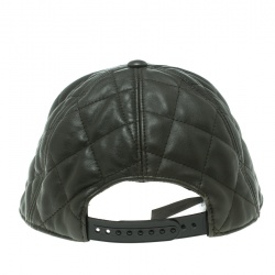 Pre Owned Moschino Fatigue Green Quilted Leather Lettering Cap M