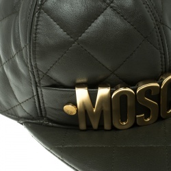 Pre Owned Moschino Fatigue Green Quilted Leather Lettering Cap M