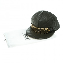 Pre Owned Moschino Fatigue Green Quilted Leather Lettering Cap M