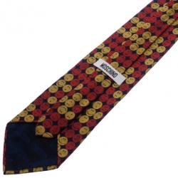 Pre Owned Moschino Red Smiley Face Silk Tie