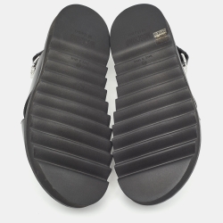 Pre Owned Moschino Black Leather Logo Crisscross Flat Sandals Size 45