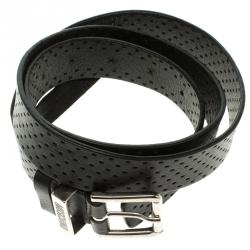 Pre Owned Moschino Black Perforated Leather Belt 120cm