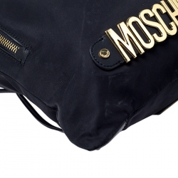 Pre Owned Moschino Black/Gold Logo Nylon Drawstring Backpack