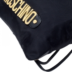 Pre Owned Moschino Black/Gold Logo Nylon Drawstring Backpack