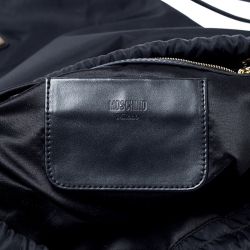 Pre Owned Moschino Black/Gold Logo Nylon Drawstring Backpack