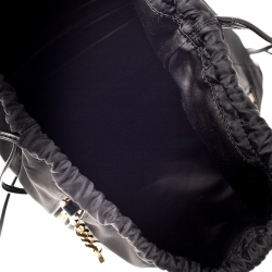 Pre Owned Moschino Black/Gold Logo Nylon Drawstring Backpack