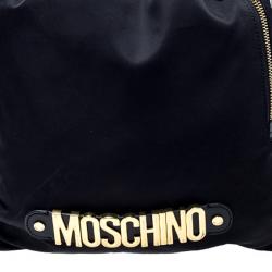 Pre Owned Moschino Black/Gold Logo Nylon Drawstring Backpack