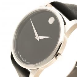 مملوكة مسبقًا Movado Black Stainless Steel Museum Men's Wristwatch 40 mm
