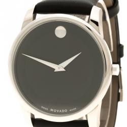 مملوكة مسبقًا Movado Black Stainless Steel Museum Men's Wristwatch 40 mm
