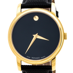 Pre Owned Movado Black Yellow Gold Plated Stainless Steel Museum MO.01.1.34.6002 Men's Wristwatch 38 mm