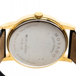 Pre Owned Movado Black Yellow Gold Plated Stainless Steel Museum MO.01.1.34.6002 Men's Wristwatch 38 mm