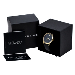 Pre Owned Movado Black Yellow Gold Plated Stainless Steel Museum MO.01.1.34.6002 Men's Wristwatch 38 mm