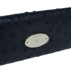 Pre Owned Mulberry Black Ostrich Continental Wallet