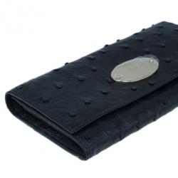 Pre Owned Mulberry Black Ostrich Continental Wallet