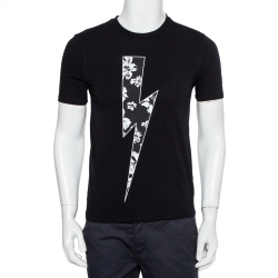 Black Floral Bolt Printed Crewneck T-Shirt