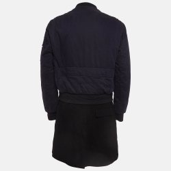 Neil Barrett Navy And Black Virgin Wool Layered Long Coat L