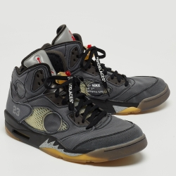 Off-White x Jordan Grey Canvas 5 Retro 'Muslin' Athletic Sneakers Size 47
