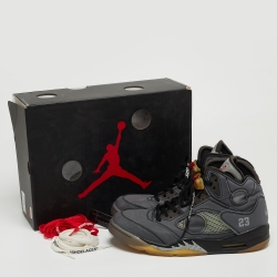 Off-White x Jordan Grey Canvas 5 Retro 'Muslin' Athletic Sneakers Size 47