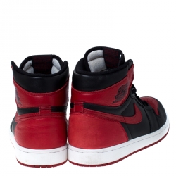 Nike Black And Red Leather Air Jordan 1 Retro High Top Lace Up Sneakers Size 43.5