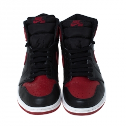 Nike Black And Red Leather Air Jordan 1 Retro High Top Lace Up Sneakers Size 43.5