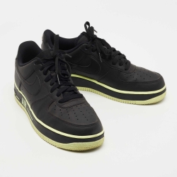 Nike Air Force 1 Black Leather Low Black Volt Sneakers Size 42.5