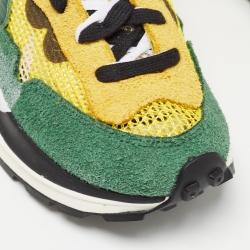 Nike x Sacai Green/Yellow Mesh and Suede Vaporwaffle Sneakers Size 40.5