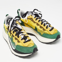 Nike x Sacai Green/Yellow Mesh and Suede Vaporwaffle Sneakers Size 40.5