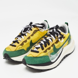 Nike x Sacai Green/Yellow Mesh and Suede Vaporwaffle Sneakers Size 40.5