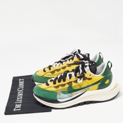 Nike x Sacai Green/Yellow Mesh and Suede Vaporwaffle Sneakers Size 40.5