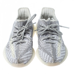 Pre Owned Yeezy x Adidas Grey/White Cotton Knit Boost 350 V2 Static Non-Reflective Sneakers Size 38.5