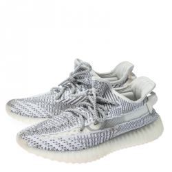 Pre Owned Yeezy x Adidas Grey/White Cotton Knit Boost 350 V2 Static Non-Reflective Sneakers Size 38.5