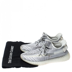 Pre Owned Yeezy x Adidas Grey/White Cotton Knit Boost 350 V2 Static Non-Reflective Sneakers Size 38.5