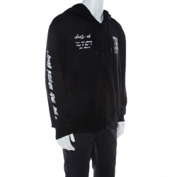 Pre Owned Off-White Black Mona Lisa Print Cotton Zip Front Hoodie XXL